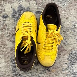 Zara Vibrant Yellow Sneakers with Dark Brown Details